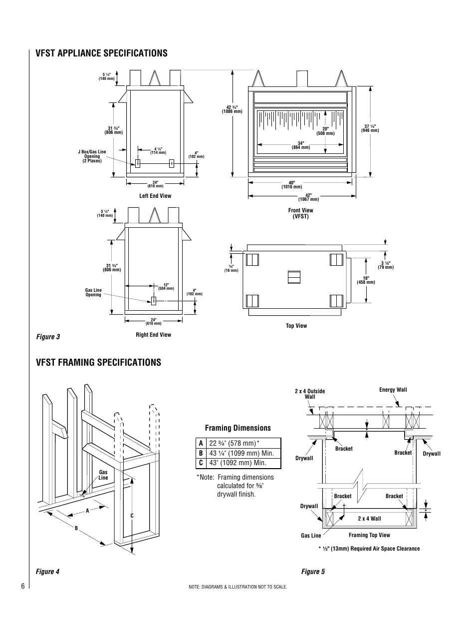 Framing dimensions | Superior Standard Series Unvented Decorative Gas Fireplaces VFPF-CMN-2 User Manual | Page 6 / 24