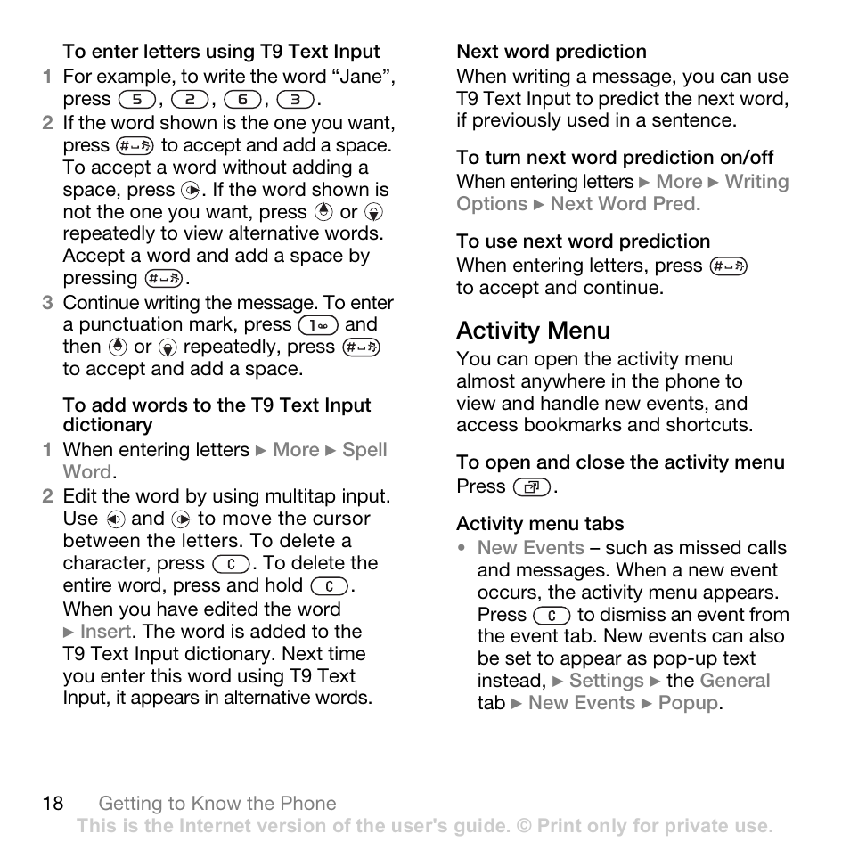 Activity menu | Superior W880I User Manual | Page 18 / 100