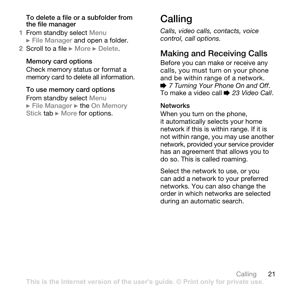 Calling, Making and receiving calls | Superior W880I User Manual | Page 21 / 100