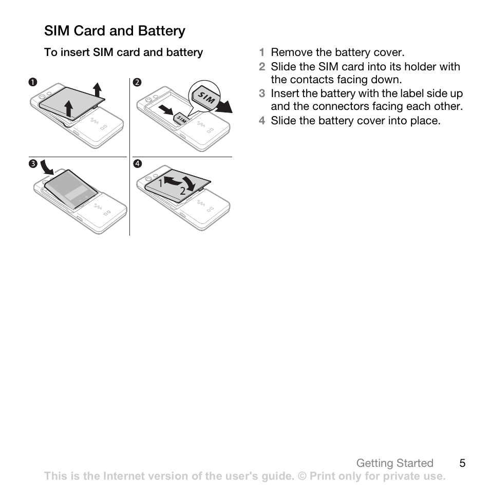 Sim card and battery | Superior W880I User Manual | Page 5 / 100