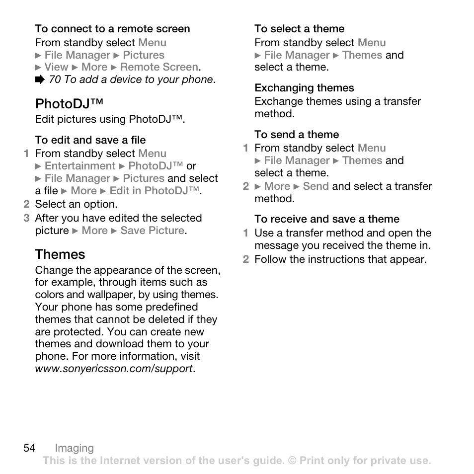 54 photodj, Photodj, Themes | Superior W880I User Manual | Page 54 / 100