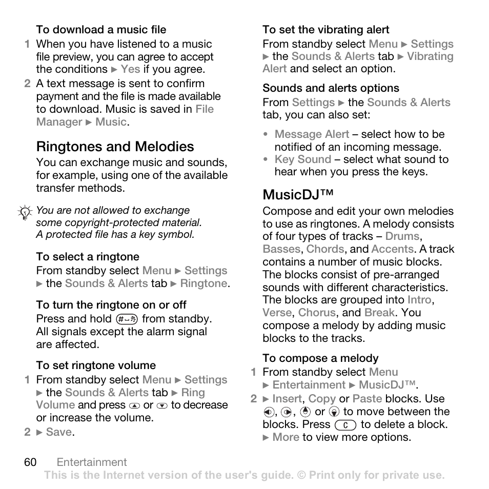Ringtones and melodies, Musicdj | Superior W880I User Manual | Page 60 / 100