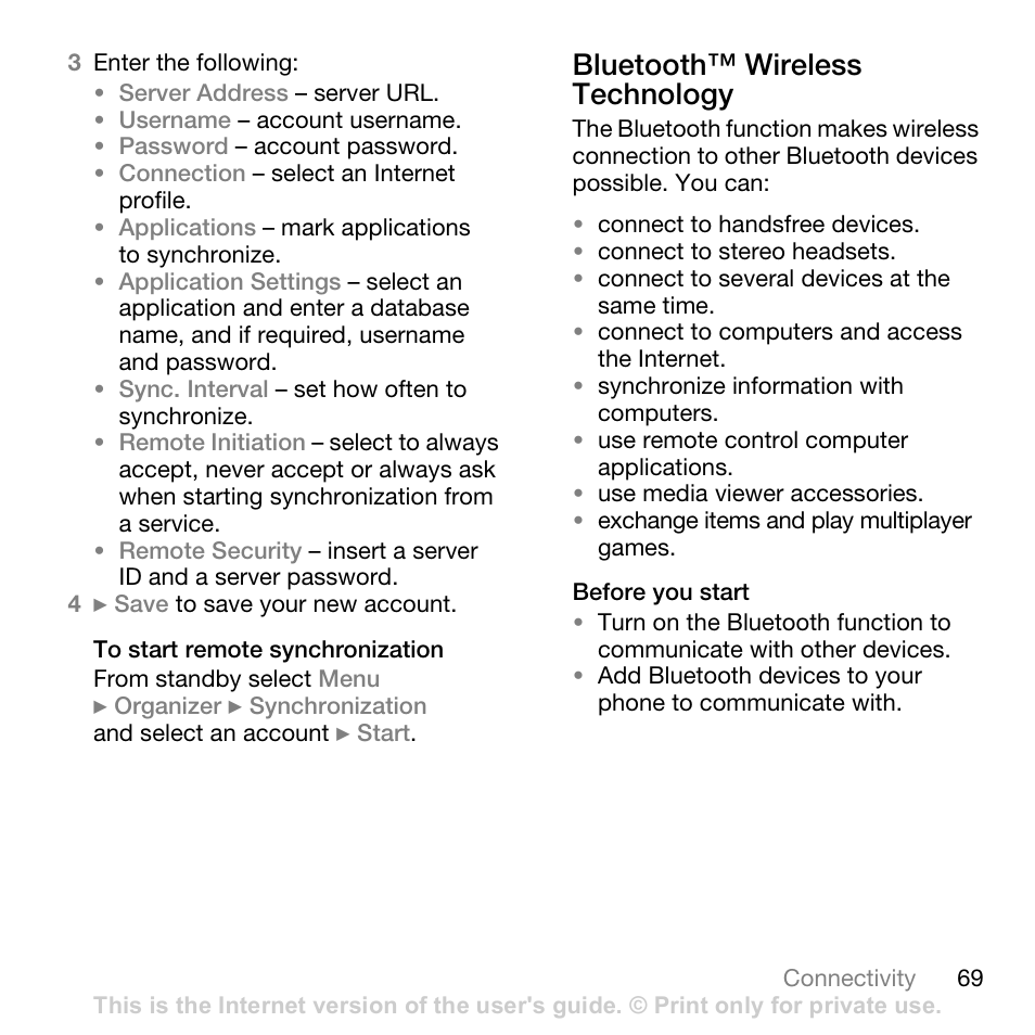 Bluetooth™ wireless technology | Superior W880I User Manual | Page 69 / 100