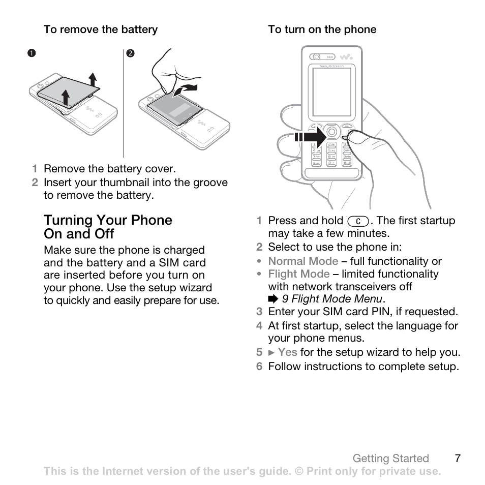 Turning your phone on and off | Superior W880I User Manual | Page 7 / 100