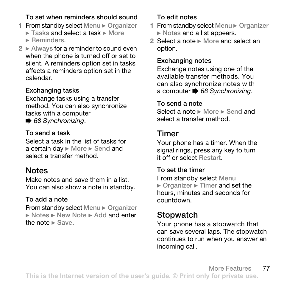 Timer, Stopwatch | Superior W880I User Manual | Page 77 / 100