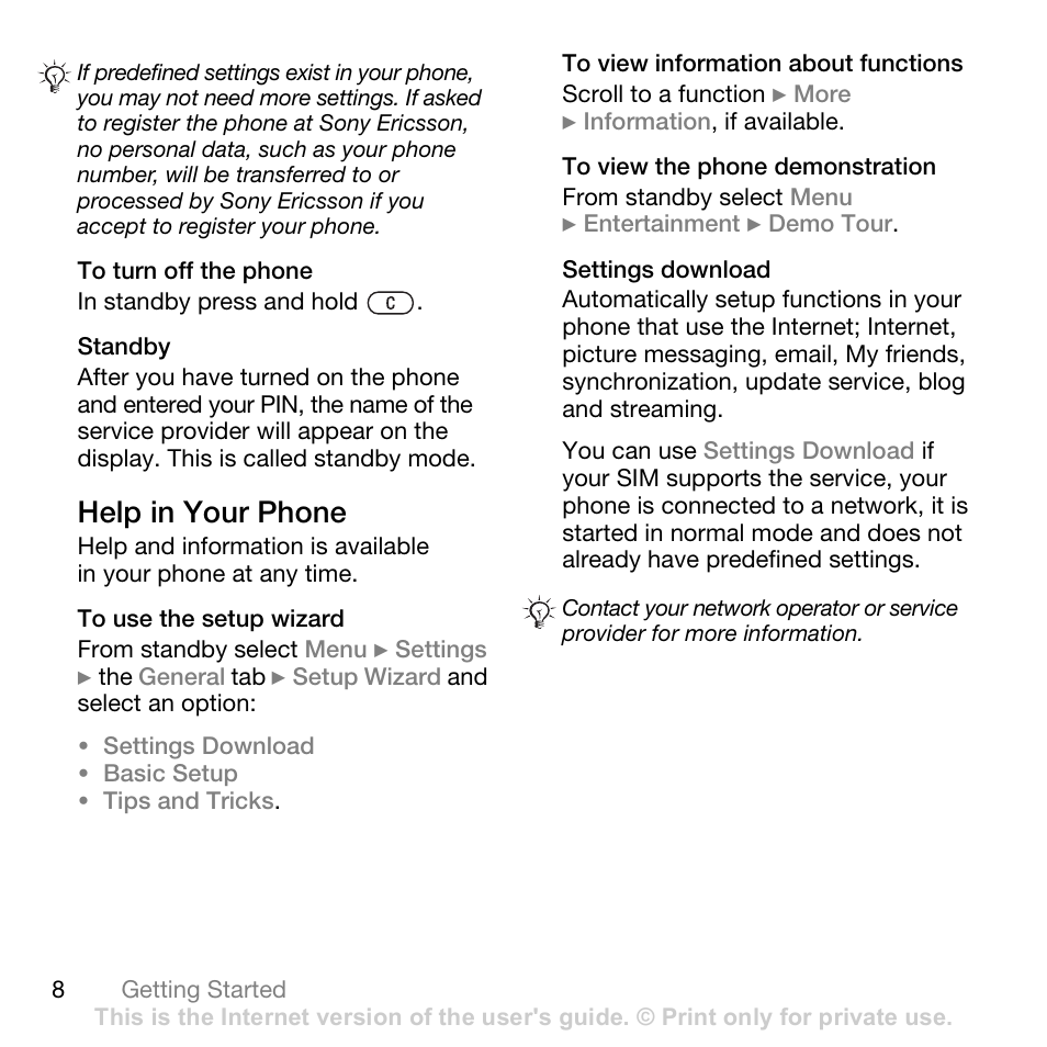 Help in your phone | Superior W880I User Manual | Page 8 / 100