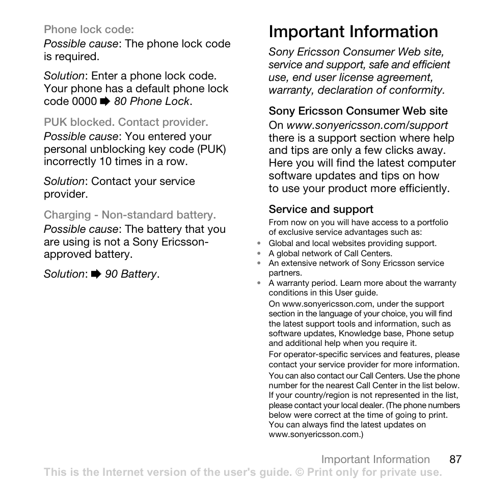 Important information | Superior W880I User Manual | Page 87 / 100