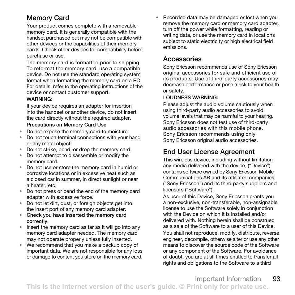 Accessories, End user license agreement | Superior W880I User Manual | Page 93 / 100