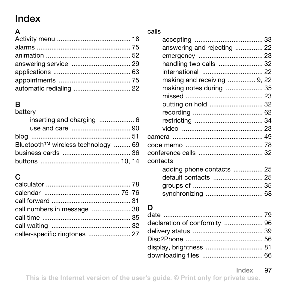 Index | Superior W880I User Manual | Page 97 / 100