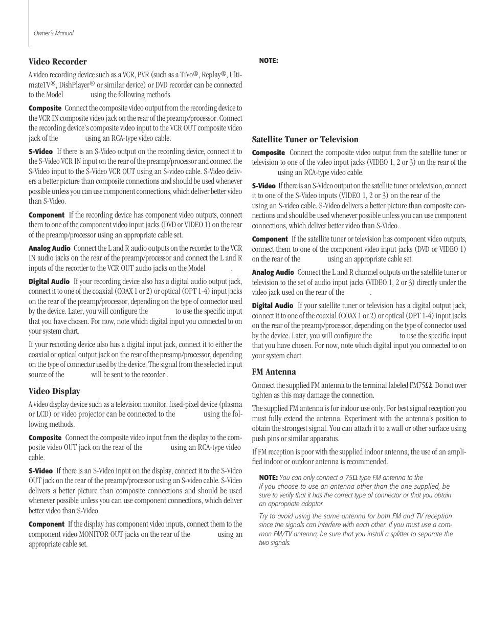 20 video recor, 20 video disp, 20 satellite tuner or televis | 20 fm ante, Video recorder, Video display, Satellite tuner or television, Fm antenna | Sherbourn Technologies PT-7000 User Manual | Page 20 / 48