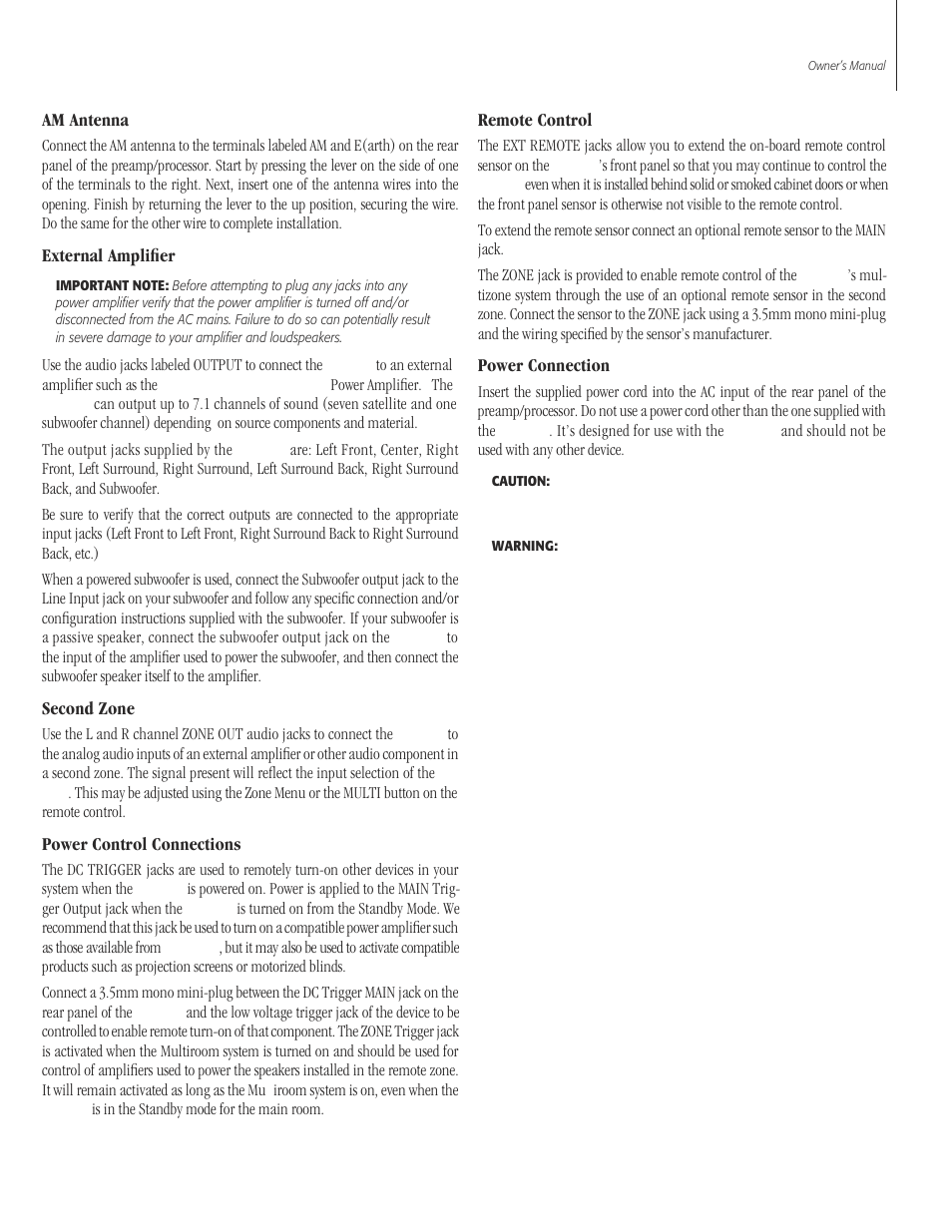 21 am ante, 21 external amplif, 21 second z | 21 power control connecti, 21 remote cont, 21 power connect, Am antenna, External amplifier, Second zone, Power control connections | Sherbourn Technologies PT-7000 User Manual | Page 21 / 48