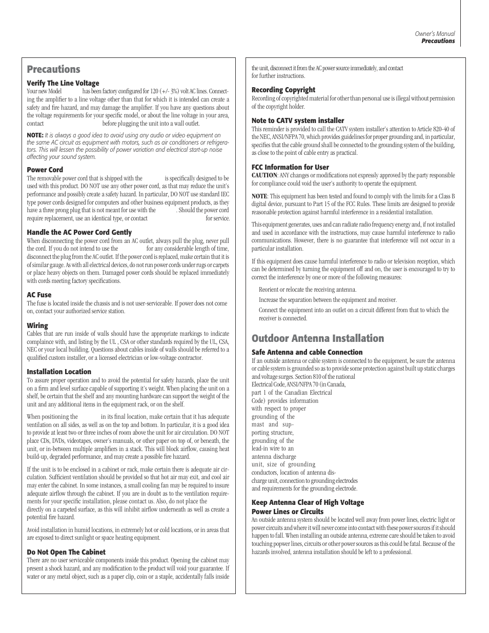 Precautions, Outdoor antenna installation | Sherbourn Technologies PT-7000 User Manual | Page 3 / 48
