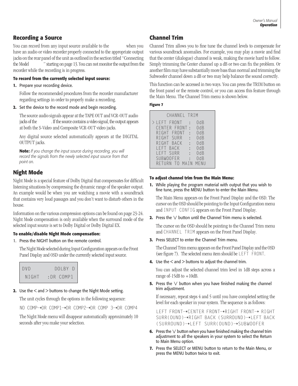 33 recording a sou, 33 night m, 33 channel t | Recording a source, Night mode, Channel trim | Sherbourn Technologies PT-7000 User Manual | Page 33 / 48