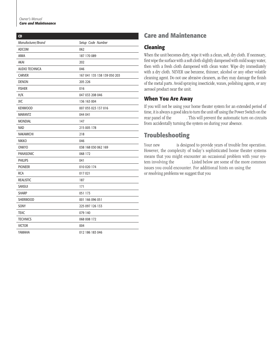 44 care and maintena, 44 clean, 44 when you are a | 44 troubleshoot, Care and maintenance 44, Cleaning, When you are away, Troubleshooting, Care and maintenance | Sherbourn Technologies PT-7000 User Manual | Page 44 / 48
