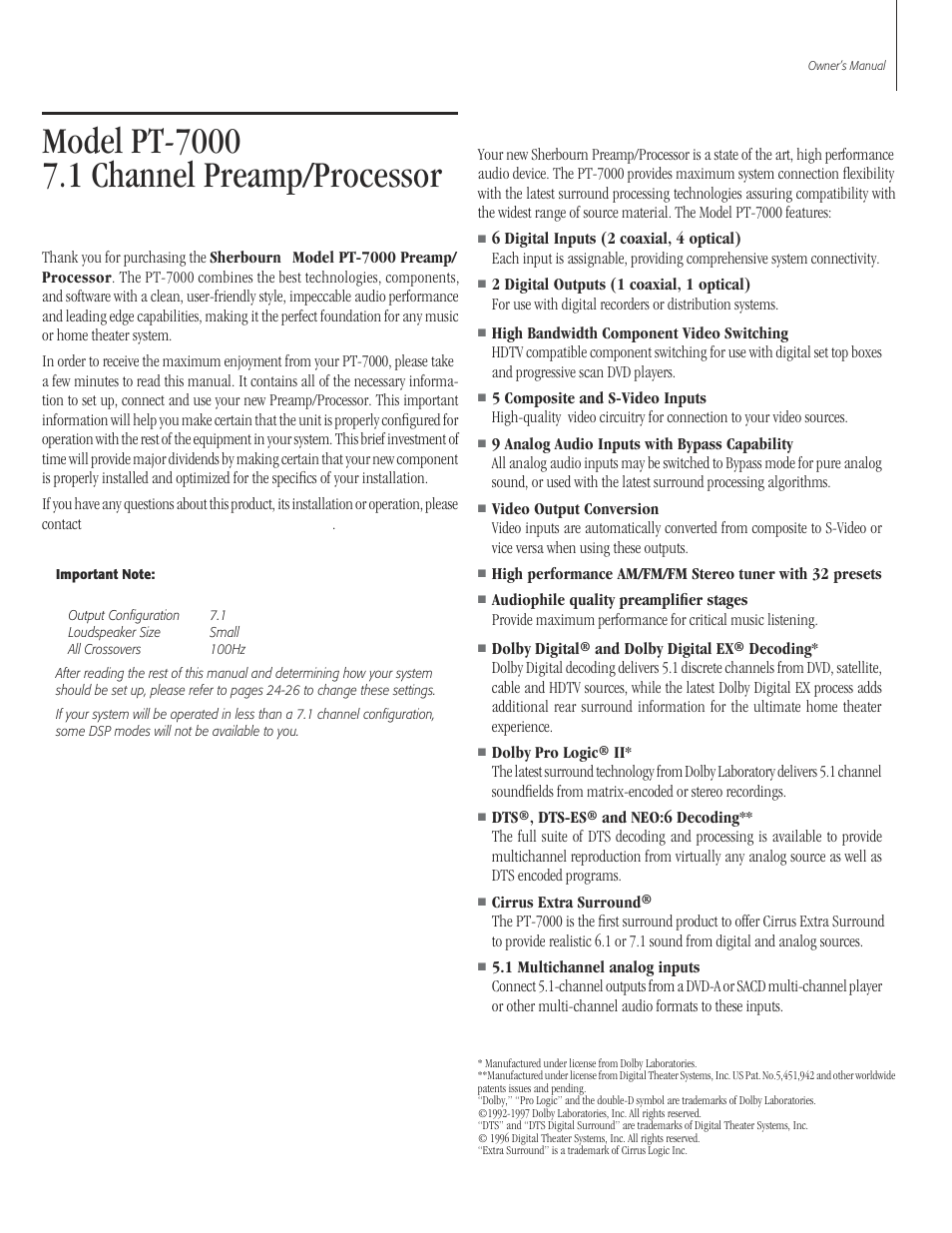 5 model 950 featur, Model pt-7000 features | Sherbourn Technologies PT-7000 User Manual | Page 5 / 48