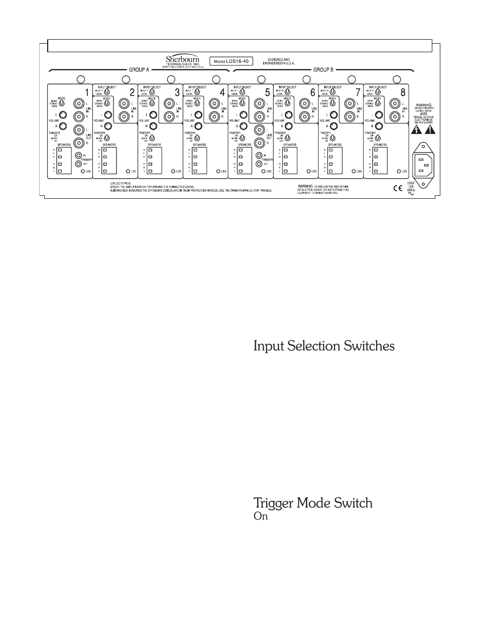 Input selection switches, Trigger mode switch | Sherbourn Technologies LDS16-40 User Manual | Page 3 / 8
