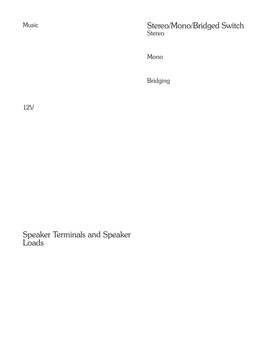 Speaker terminals and speaker loads, Stereo/mono/bridged switch | Sherbourn Technologies LDS16-40 User Manual | Page 4 / 8