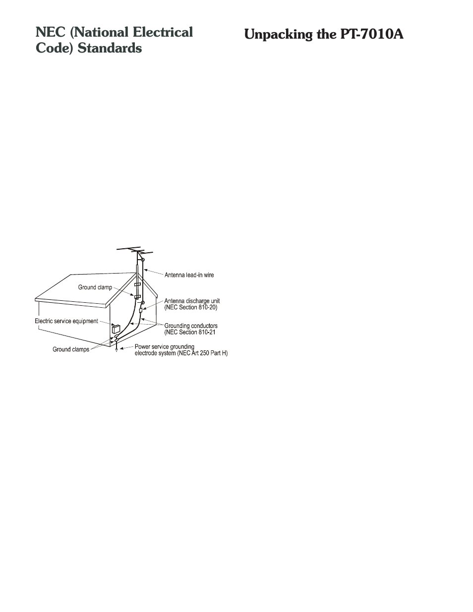 Nec (national electrical code) standards, Unpacking the pt-7010a | Sherbourn Technologies PT-7010A User Manual | Page 6 / 62