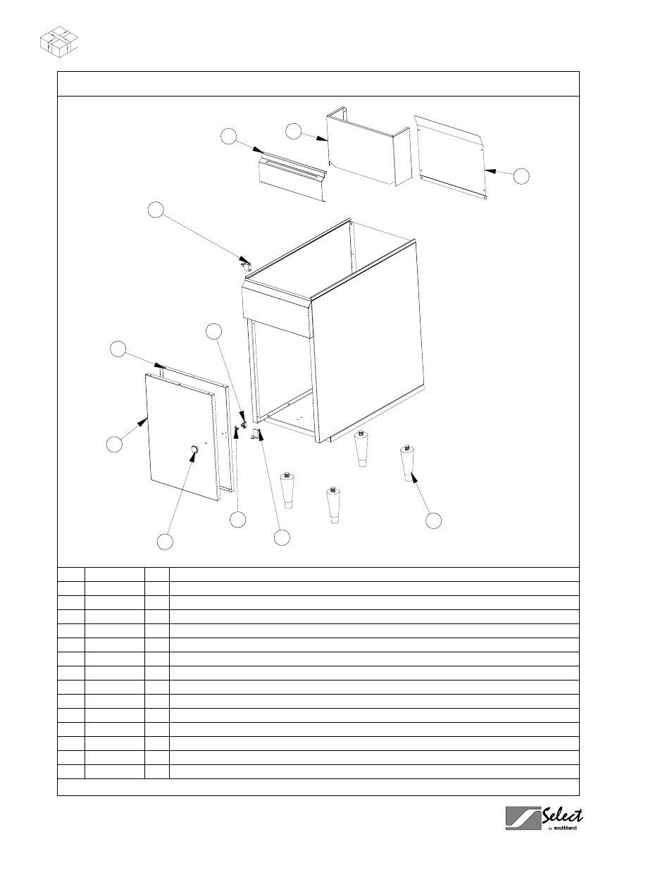 Arts, Gfs s, Cabinet parts for gfs35 and gfs45 | Southbend GFS35 User Manual | Page 26 / 38