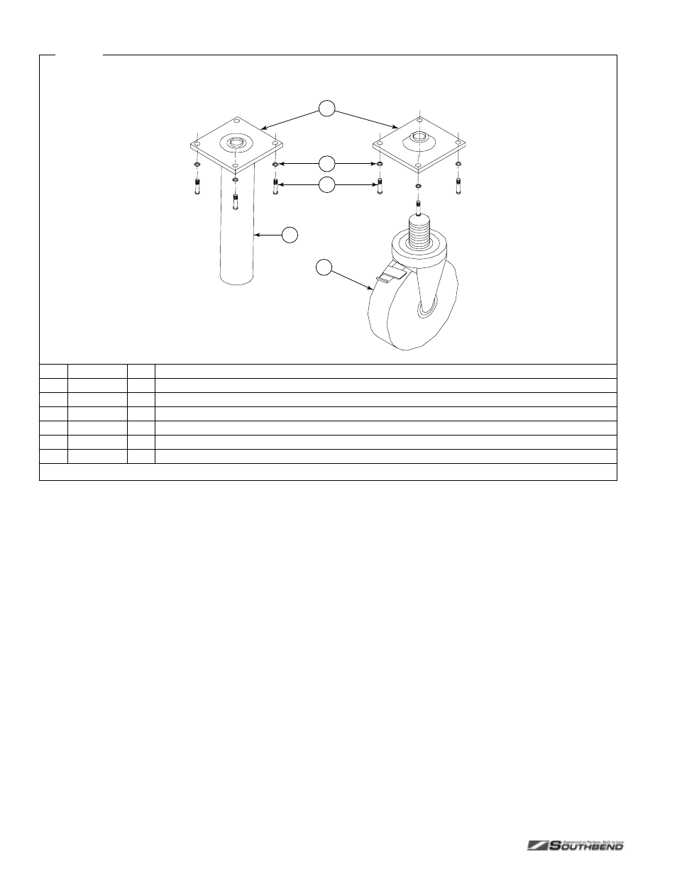 Leg and caster parts | Southbend P24C-CC User Manual | Page 78 / 80