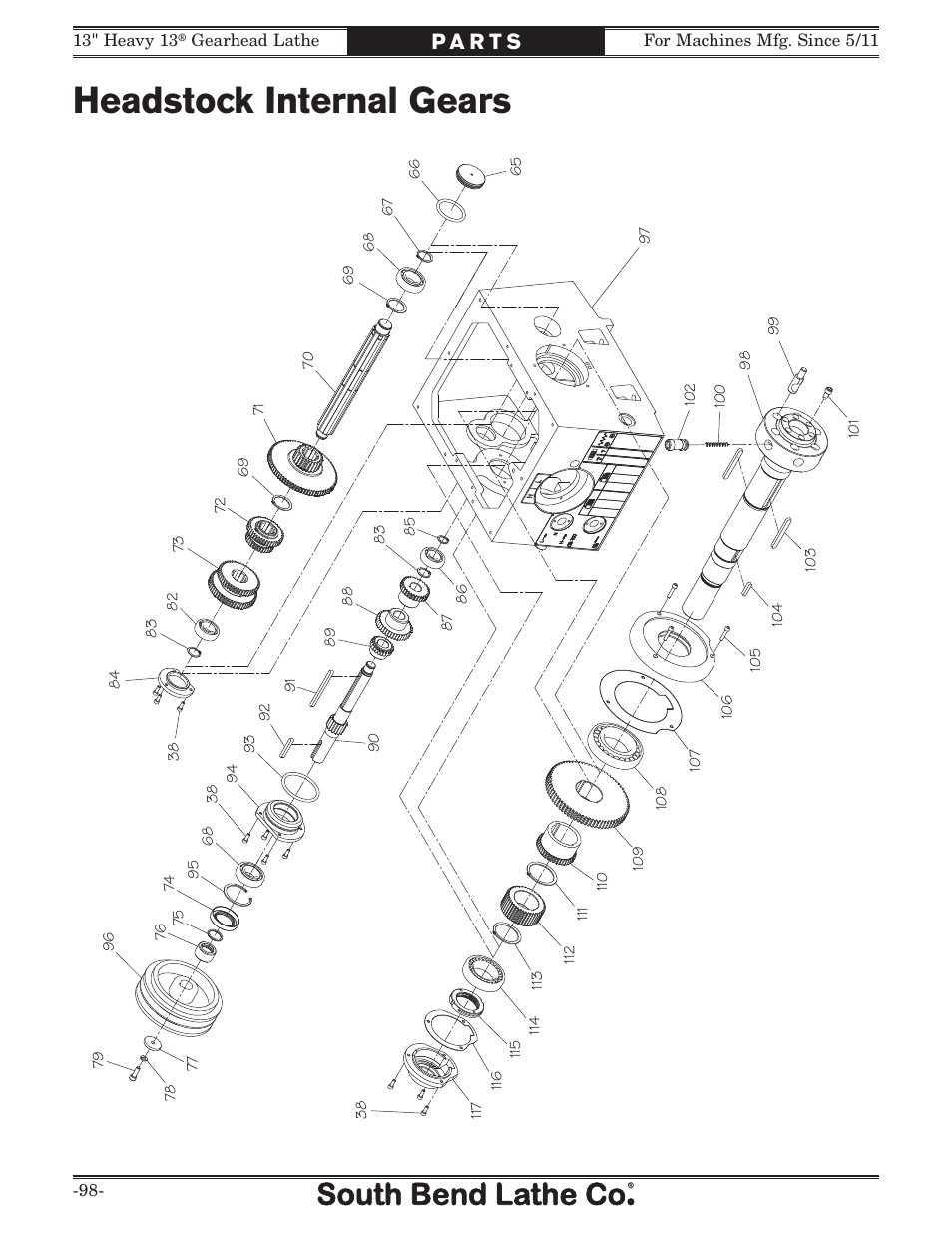 Headstock internal gears | Southbend SB1049 User Manual | Page 100 / 132