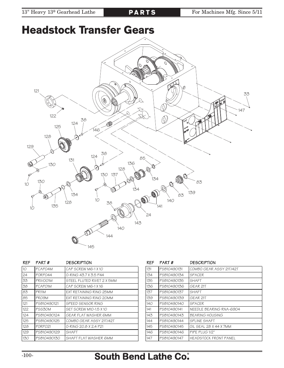 Headstock transfer gears | Southbend SB1049 User Manual | Page 102 / 132