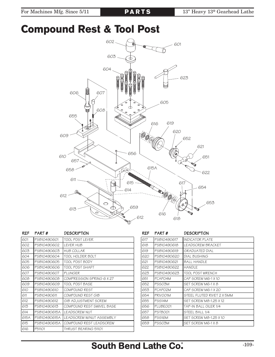 Compound rest & tool post | Southbend SB1049 User Manual | Page 111 / 132