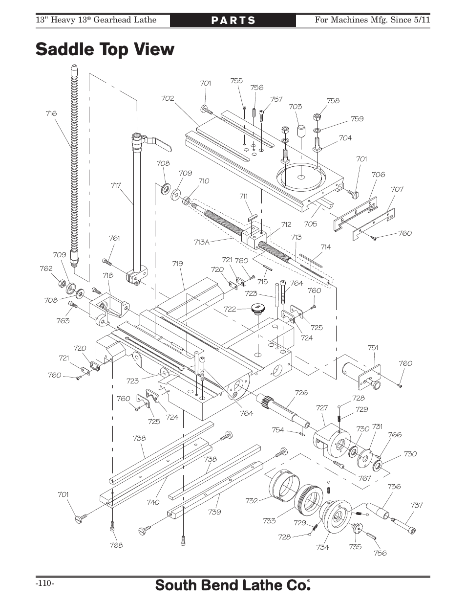 Saddle top view | Southbend SB1049 User Manual | Page 112 / 132