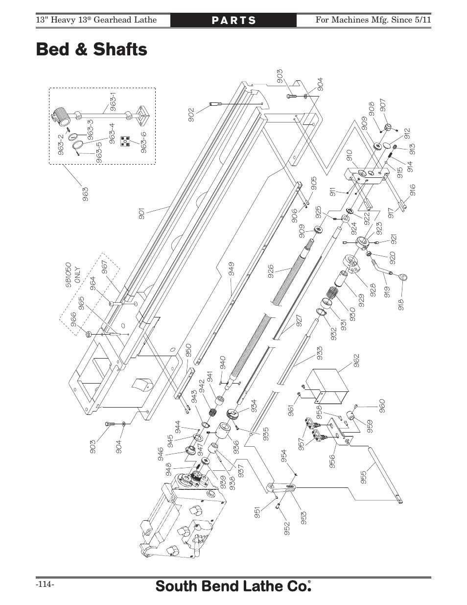 Bed & shafts | Southbend SB1049 User Manual | Page 116 / 132