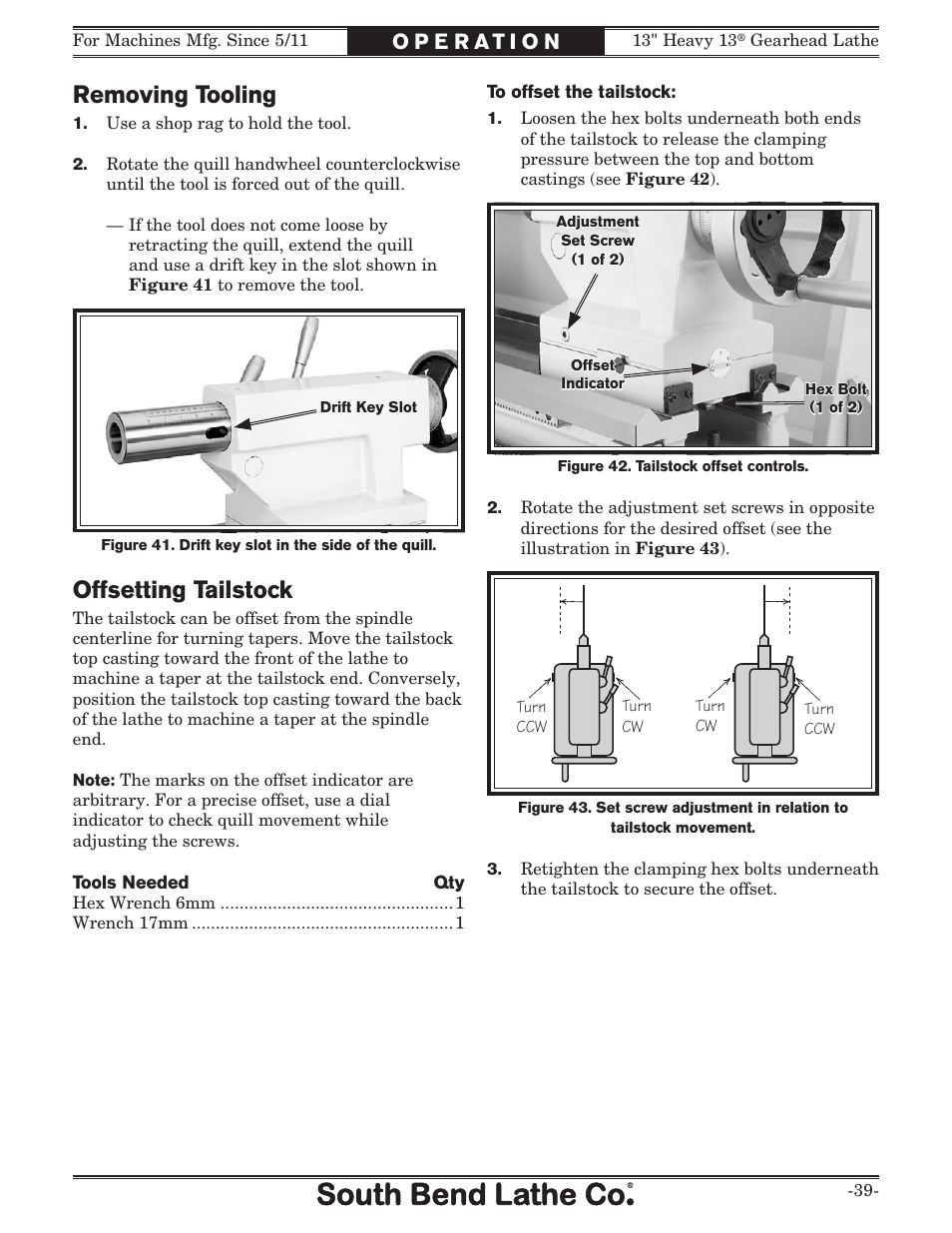 Removing tooling, Offsetting tailstock | Southbend SB1049 User Manual | Page 41 / 132