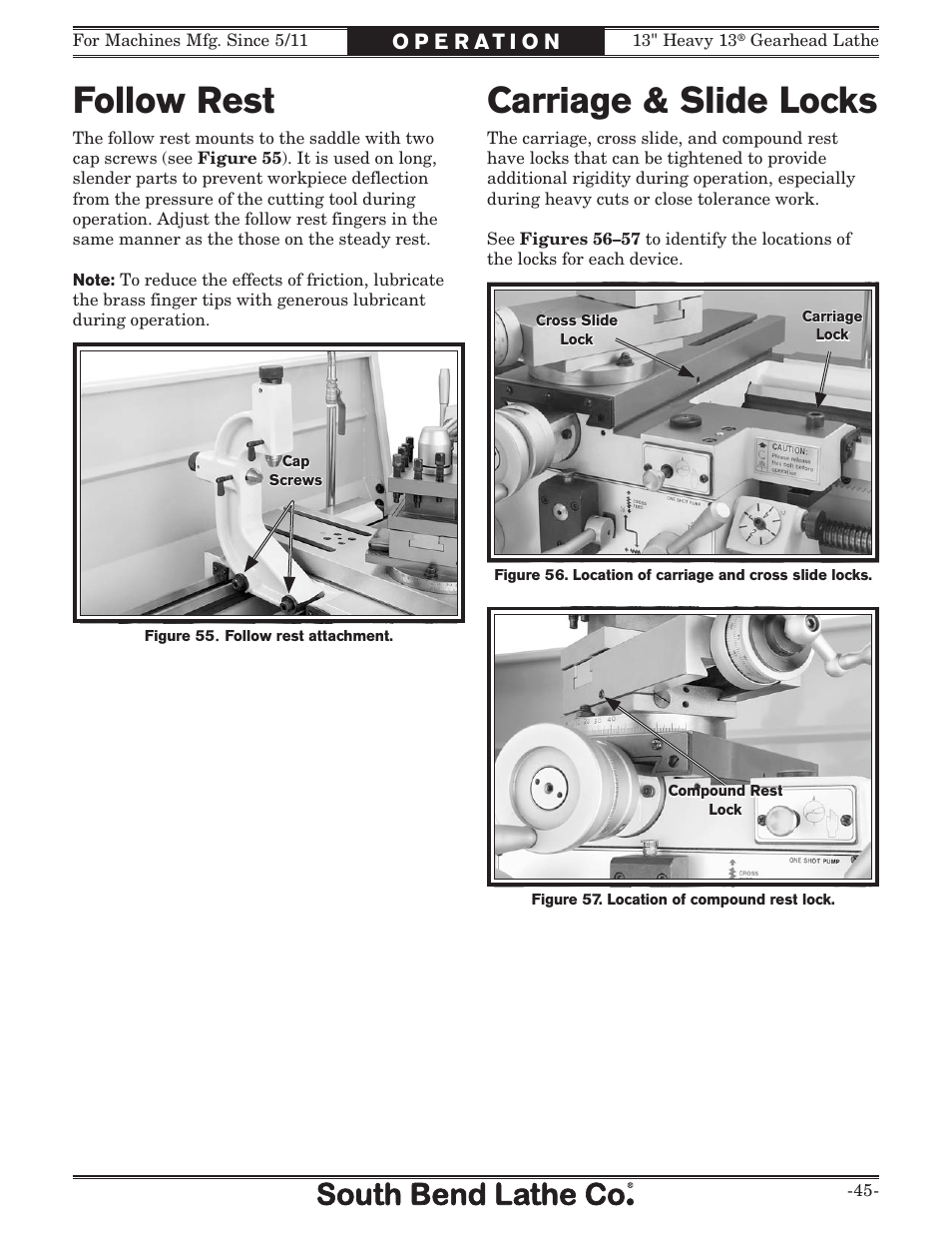 Follow rest, Carriage & slide locks | Southbend SB1049 User Manual | Page 47 / 132