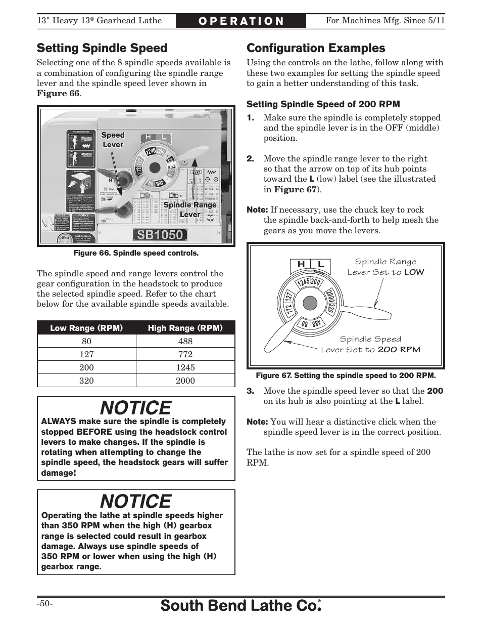 Setting spindle speed, Conﬁguration examples | Southbend SB1049 User Manual | Page 52 / 132