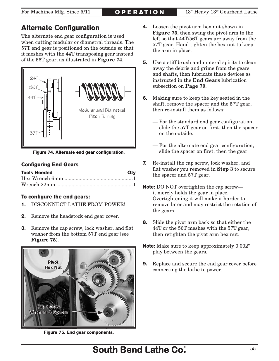 Alternate conﬁguration | Southbend SB1049 User Manual | Page 57 / 132