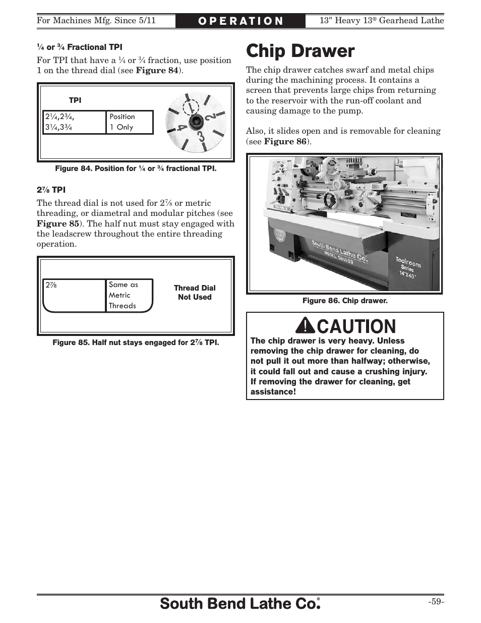 Chip drawer | Southbend SB1049 User Manual | Page 61 / 132