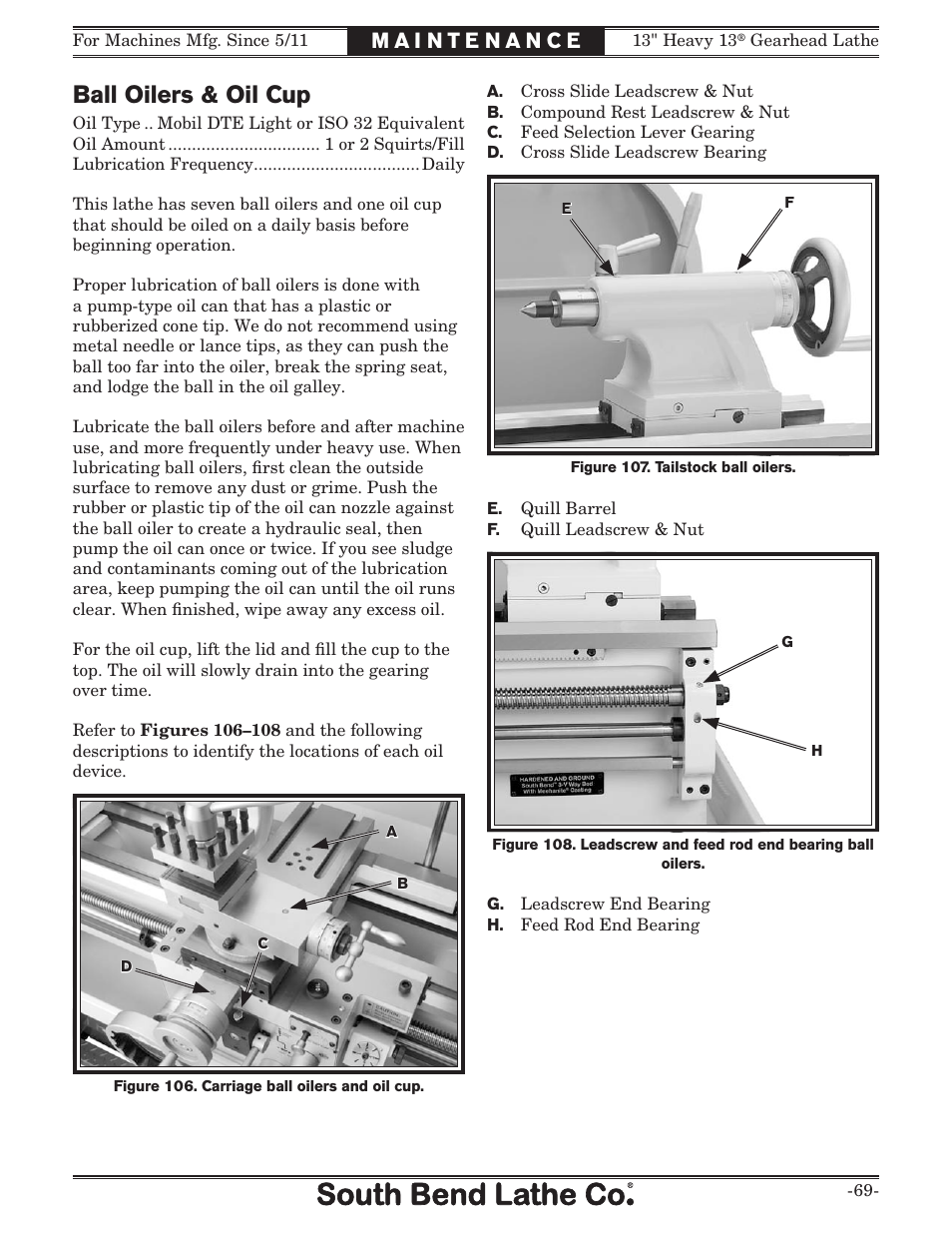 Ball oilers & oil cup | Southbend SB1049 User Manual | Page 71 / 132