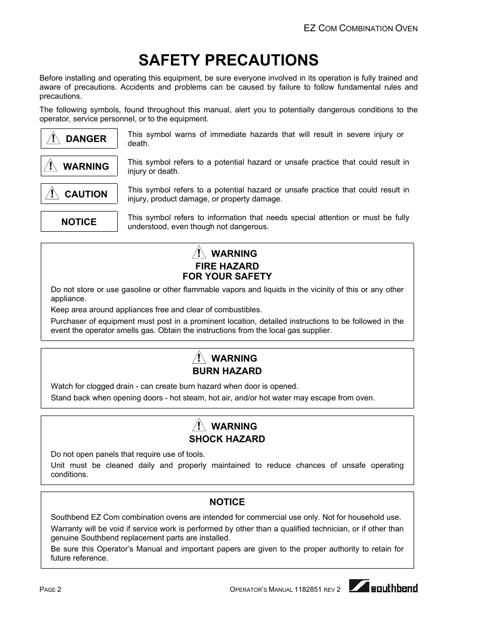 Safety precautions | Southbend CG/22SC User Manual | Page 2 / 52