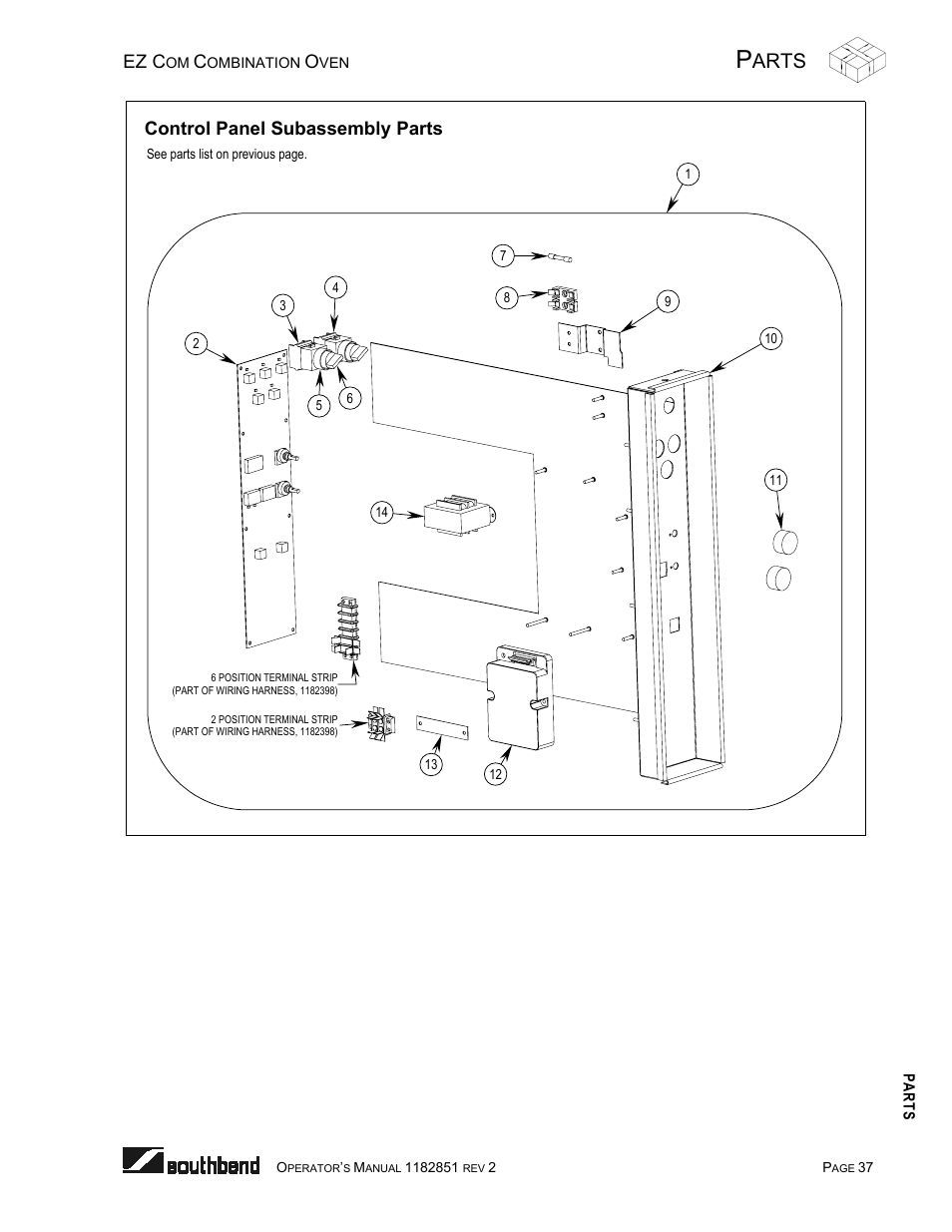 Arts, Ez c, Control panel subassembly parts | Southbend CG/22SC User Manual | Page 37 / 52