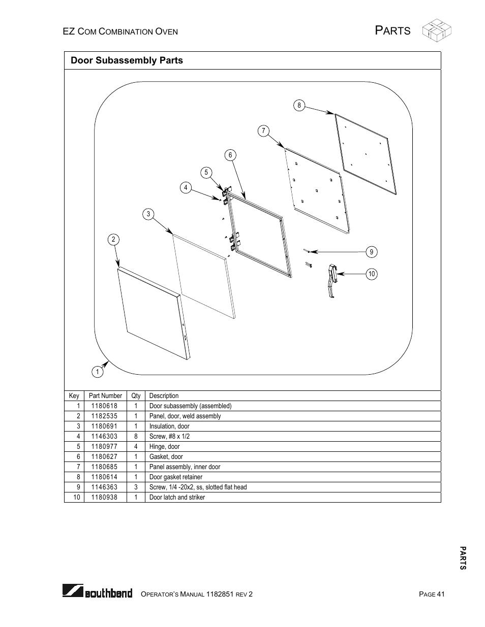 Door subassembly parts, Arts, Ez c | Southbend CG/22SC User Manual | Page 41 / 52