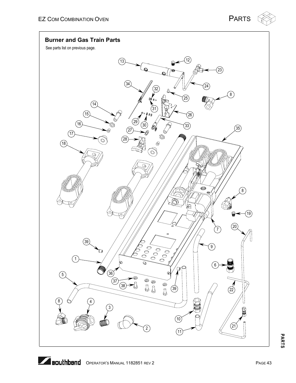 Arts, Ez c, Burner and gas train parts | Southbend CG/22SC User Manual | Page 43 / 52