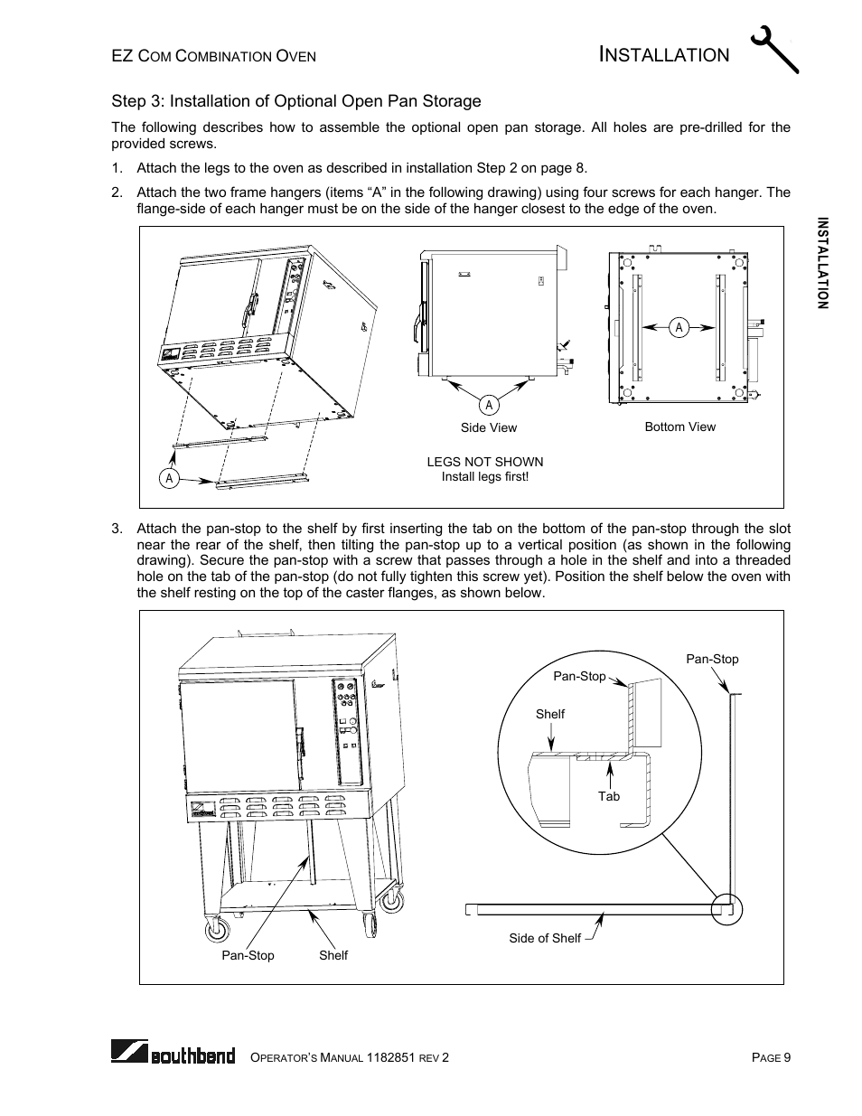 Step 3: installation of optional open pan storage, Nstallation, Ez c | Southbend CG/22SC User Manual | Page 9 / 52