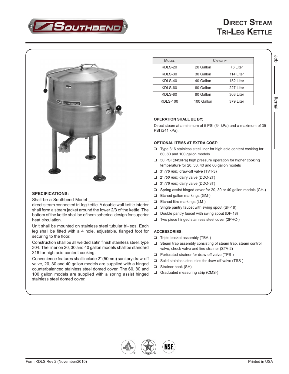 Southbend KDLS-40 User Manual | 2 pages