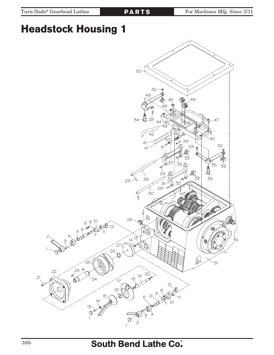 Headstock housing 1 | Southbend Turn-nado Gearhead Lathe w/ Dro 21" x 60" sb1046pf User Manual | Page 102 / 140