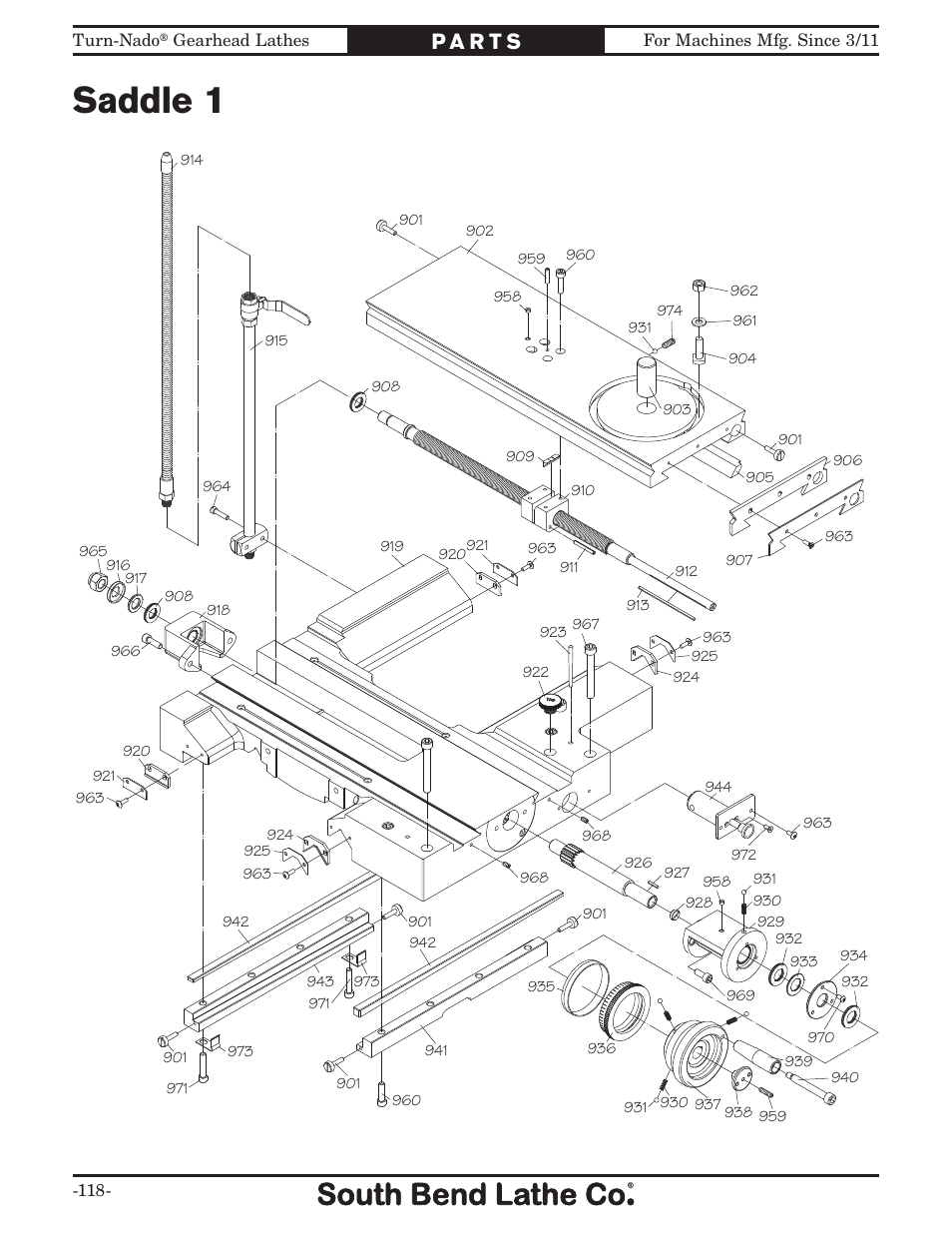 Saddle 1 | Southbend Turn-nado Gearhead Lathe w/ Dro 21" x 60" sb1046pf User Manual | Page 120 / 140