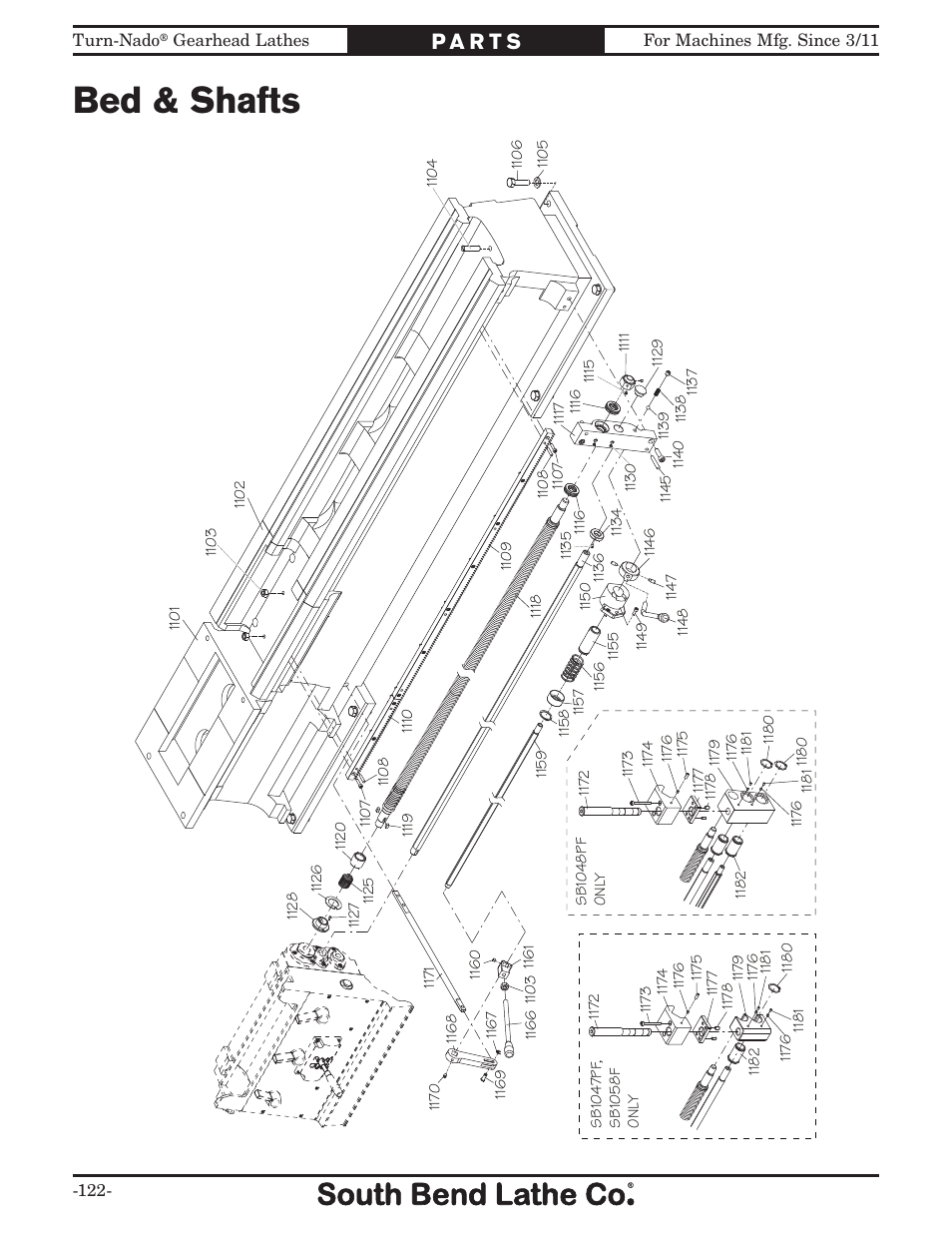 Bed & shafts | Southbend Turn-nado Gearhead Lathe w/ Dro 21" x 60" sb1046pf User Manual | Page 124 / 140