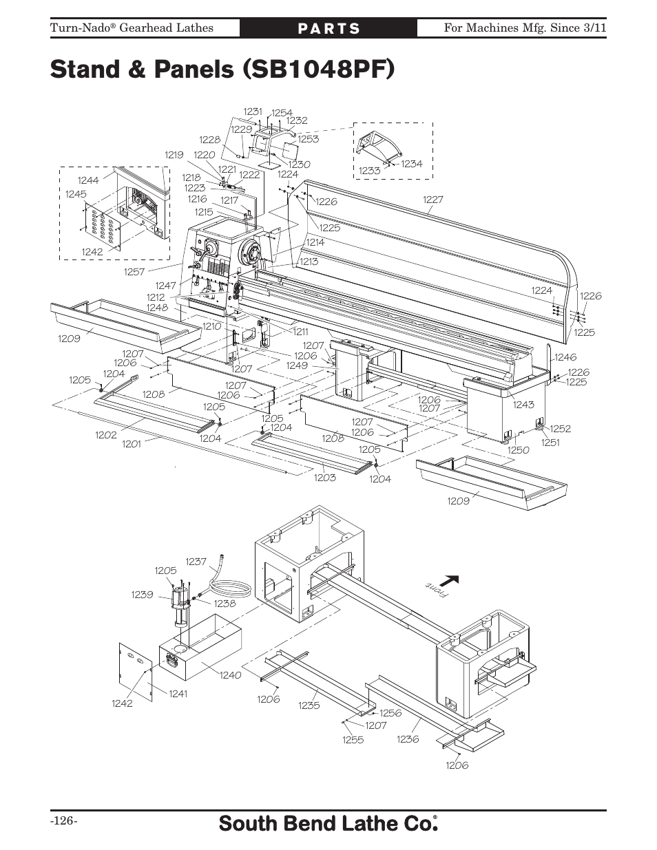 Stand & panels (sb1048pf) | Southbend Turn-nado Gearhead Lathe w/ Dro 21" x 60" sb1046pf User Manual | Page 128 / 140