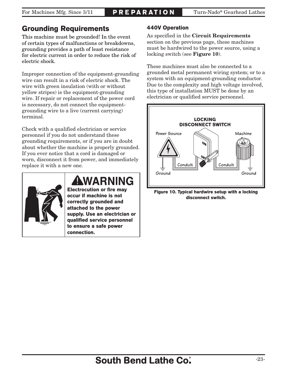 Grounding requirements | Southbend Turn-nado Gearhead Lathe w/ Dro 21" x 60" sb1046pf User Manual | Page 25 / 140