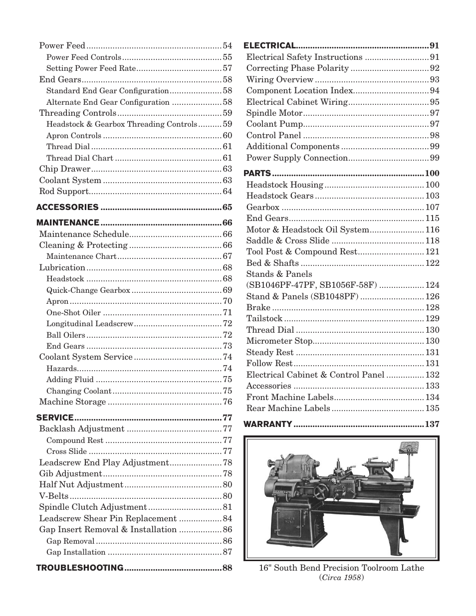 Southbend Turn-nado Gearhead Lathe w/ Dro 21" x 60" sb1046pf User Manual | Page 4 / 140