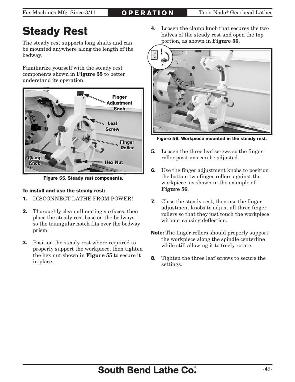 Steady rest | Southbend Turn-nado Gearhead Lathe w/ Dro 21" x 60" sb1046pf User Manual | Page 51 / 140