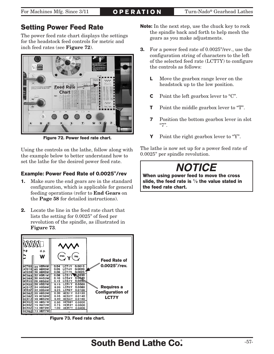 Setting power feed rate | Southbend Turn-nado Gearhead Lathe w/ Dro 21" x 60" sb1046pf User Manual | Page 59 / 140