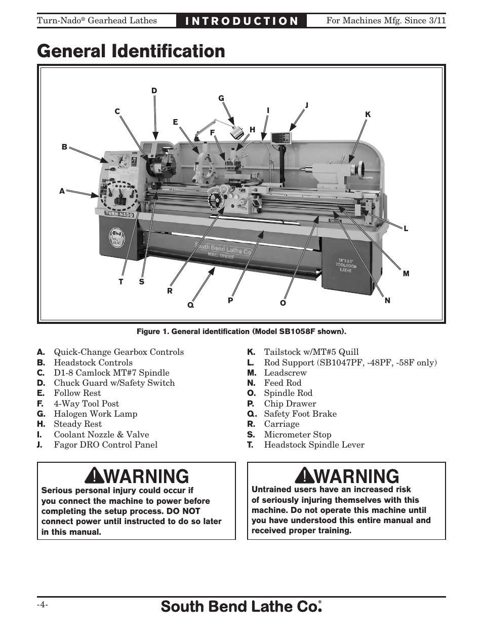 General identification | Southbend Turn-nado Gearhead Lathe w/ Dro 21" x 60" sb1046pf User Manual | Page 6 / 140